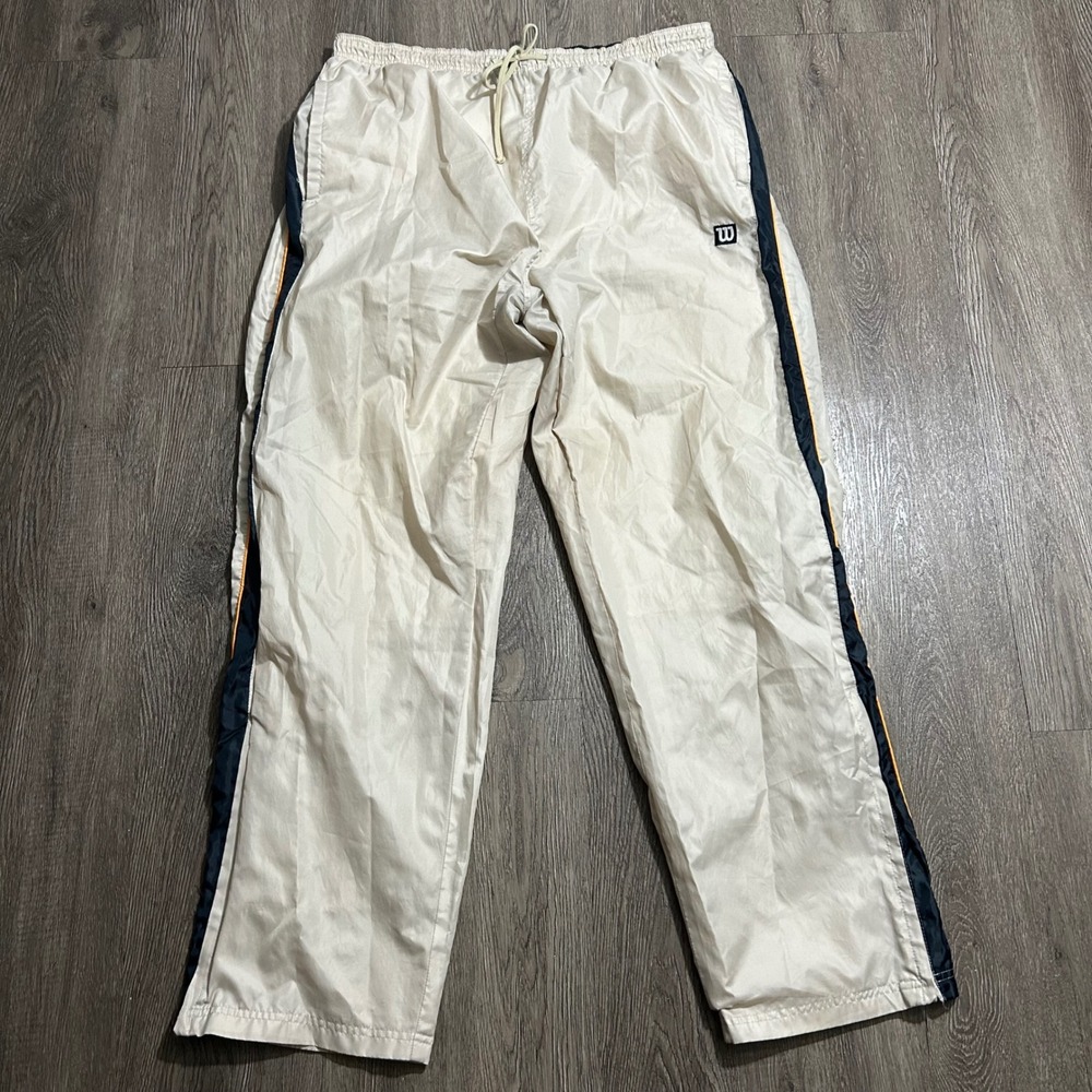 Vintage Wilson Track Pants XL Cream Navy Blue Orange Stripe Windbreaker Mens